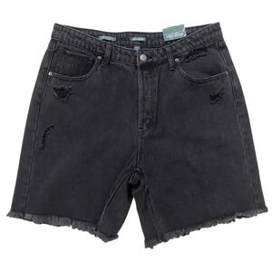 Wild Fable Womens Cut Off Bermuda Jean Shorts Button Fly Distressed Faded Black